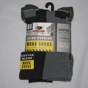 Mossy Oak 8 Pair Extra Cushion Premium Crew Work Socks Men's Shoe Size 6-12   Pl